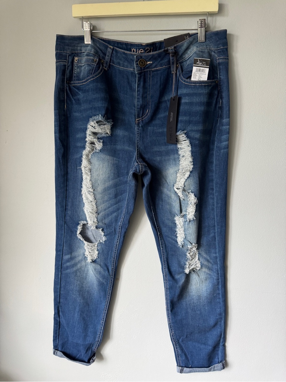 Rue21 Ripped Mid Blue Boyfriend Jeans